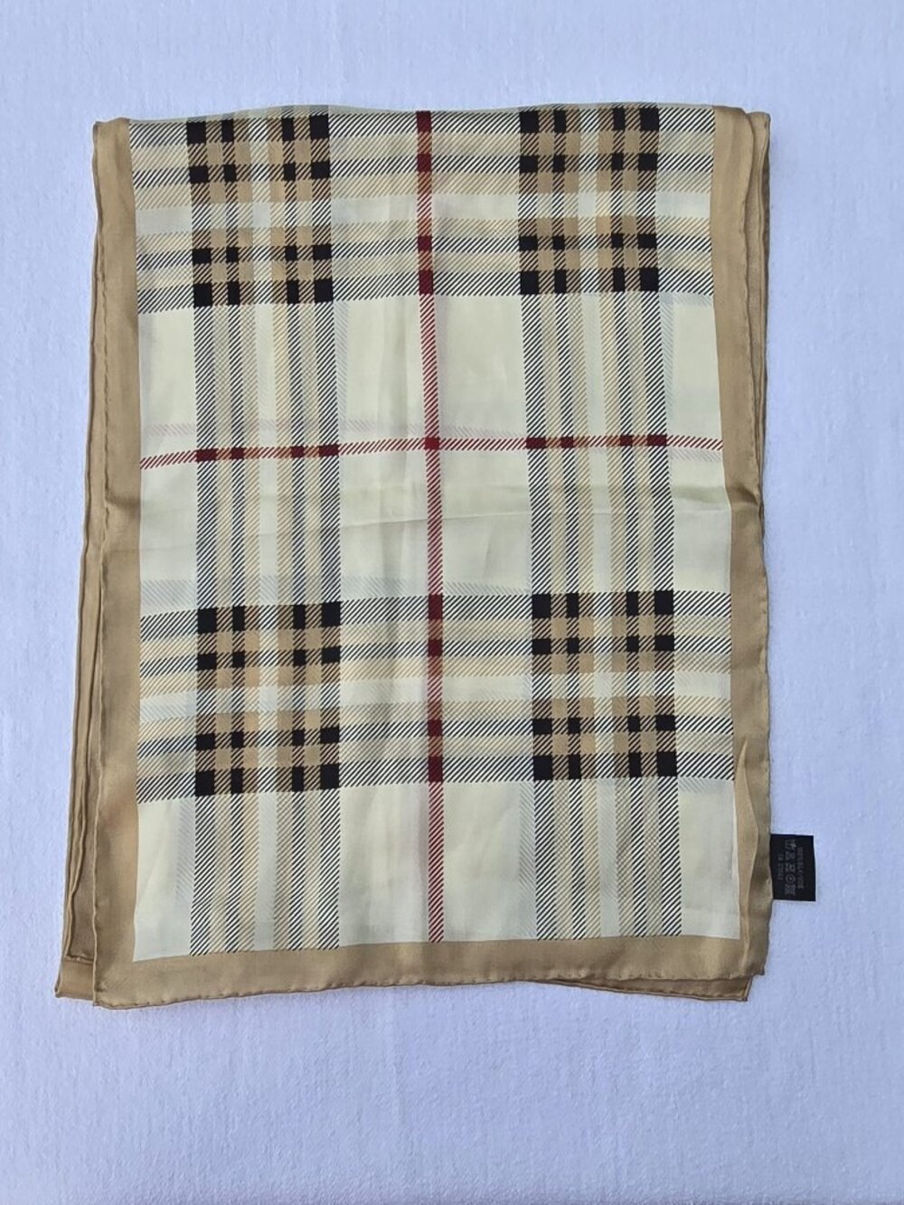 Fraas 100% Silk Plaid Long Scarf Beige Black Red 13 x 68